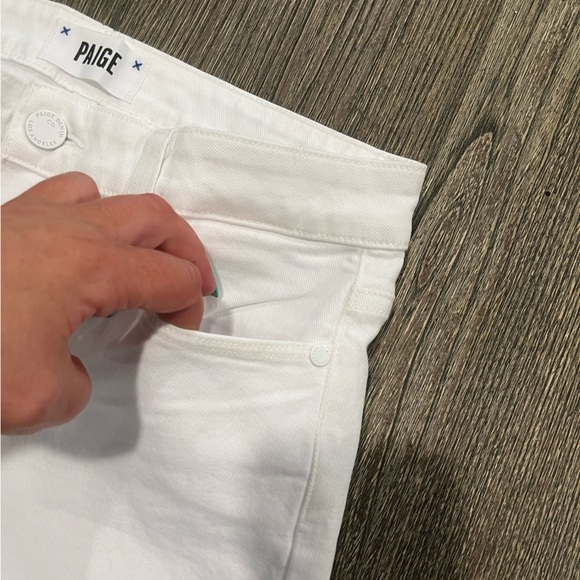 Paige Hoxton Straight Ankle Jeans Ruffled Hem Denim Stretch Crisp White Size 28 - Picture 4 of 11